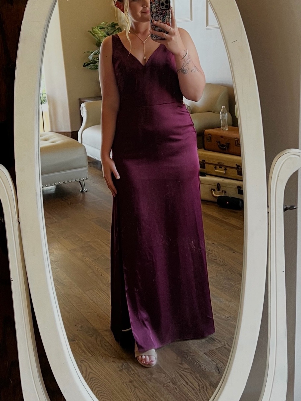 Azazie Deep Wine V-Neck Sleeveless Maxi Dress